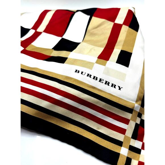 BURBERRY London 100% Silk Beige Red Black Checkered Scarf Wrap - Picture 4 of 7
